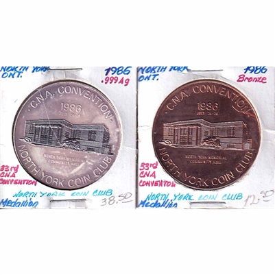 Pair of 1986 CNA 33rd Annual Convention in North York Medallions - Silver & Bronze