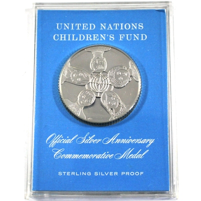 United Nations Children's Fund 1971 25th Anniversary Sterling Silver Medallion in Case