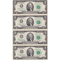 Uncut Sheet of 4x 1976 USA $2 Federal Reserve Star Notes, Boston, in Folder (Wave)