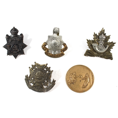 Group Lot of Assorted World Cap Badges and Medallion, 5Pcs