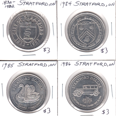 Lot of 1982-1986 Stratford Ontario Trade Dollars. 4pcs