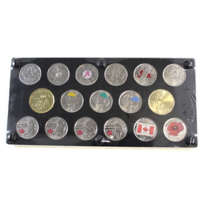 Canada 25-cent & $1 Commemorative 17-Coin Set in Deluxe Acrylic Holder, some coloured