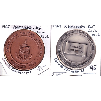 Pair of 1967 Canada Centennial Medallion by Kamloops Coin Club, 2Pcs