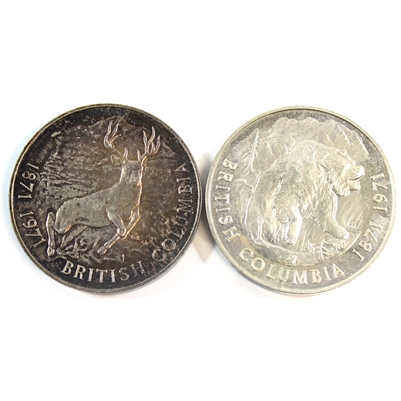 Pair of 1871-1971 British Columbia Commemorative Silver Tokens, 2Pcs (No Tax)