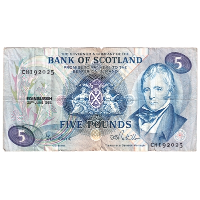 SC121e Scotland 1982 5-pound Note, F-VF (F-15) Tears