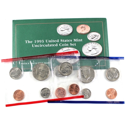 1993 USA P&D Uncirculated Coin Set (May have some light toning, light wear on sleeve)
