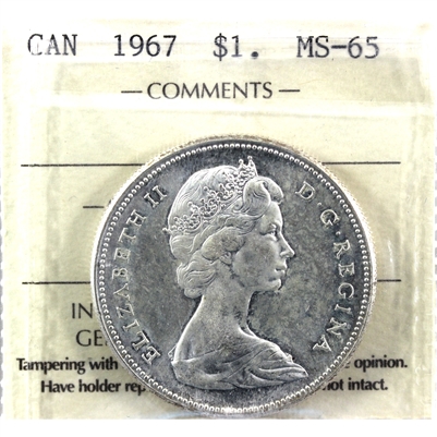 1967 Canada Dollar ICCS Certified MS-65 (Lightly Toned)