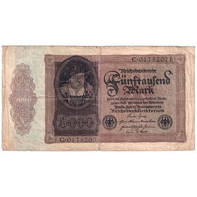 Germany 1922 5000 Mark Note, VG-F (Tears)