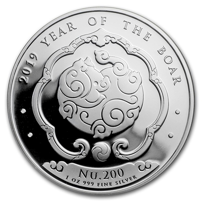 2019 Bhutan Nu. 200 Lunar Boar 1oz. Silver (No Tax) Scuffed Capsule