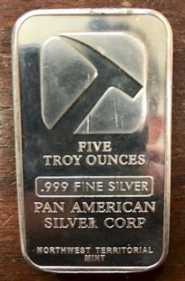 Pan American Silver 5oz .999 Fine Silver Bar (No Tax) Toned
