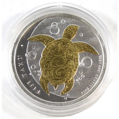2013 Fiji $1 Taku Turtle 1/2oz. Silver with Gold-plated Turtle (No Tax)