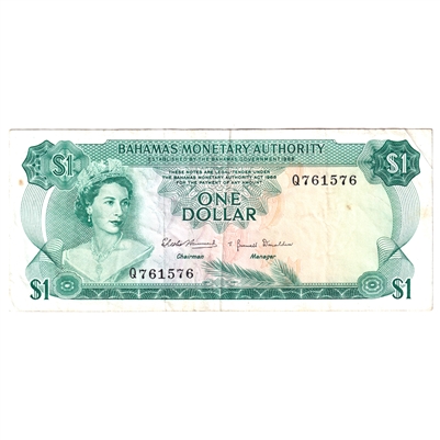 Bahamas Note, Pick #27a 1968 1 Dollar, Very Fine (VF-20) Tear, stain, or damaged