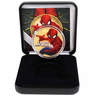 2017 Tuvalu $1 Silver Spiderman Colourized with Gold Plating in Display (No Tax)