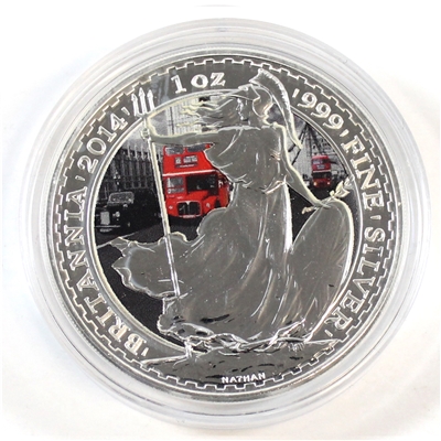 2014 GB 2-Pounds Britannia .999 Silver 1oz with London Background (No Tax) Impaired