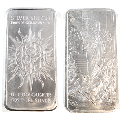 Silver Shield "Jesus Clears the Temple" 10oz .999 Silver Bar (No Tax) Lightly Toned