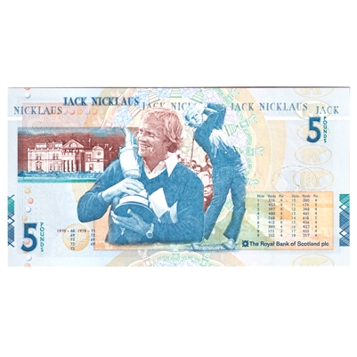 Scotland Note, 2005 Jack Nicklaus Commemorative 5 Pounds in Folder & Envelope