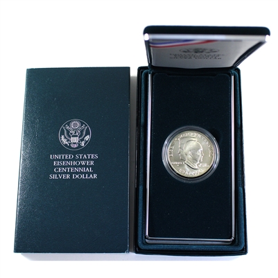 1990 W USA Eisenhower Centennial .90 Silver Dollar with CoA in Case