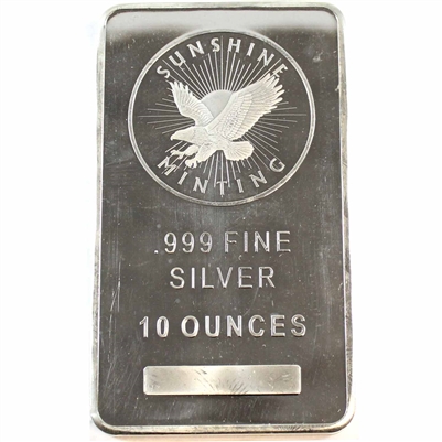 Sunshine Mint 10oz .999 Silver Bar (No Tax) Toned/Milk Spots