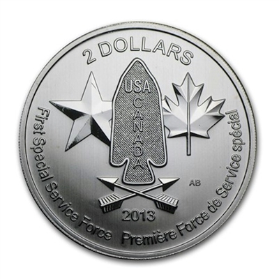 2013 Canada $2 Devil's Brigade 3/4oz Silver (toned/spotted). No Tax