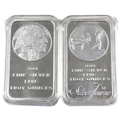 Pair of Encapsulated SilverTowne 5oz .999 Silver Bars, 2Pcs (No Tax)