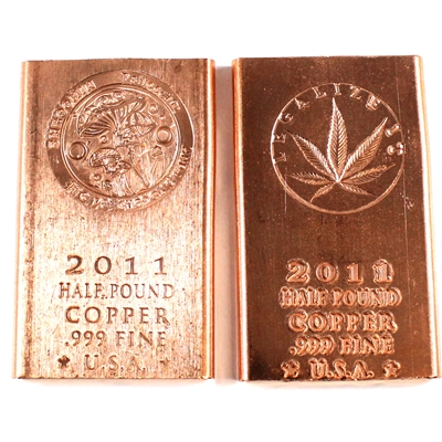 Pair of 1/2 Pound Pure Copper Bars - Legalize It & Shroomin (No Tax). 2pcs