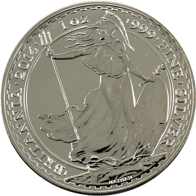 2014 GB 2 Pounds 1oz .999 Silver Britannia (No Tax) Lightly Toned