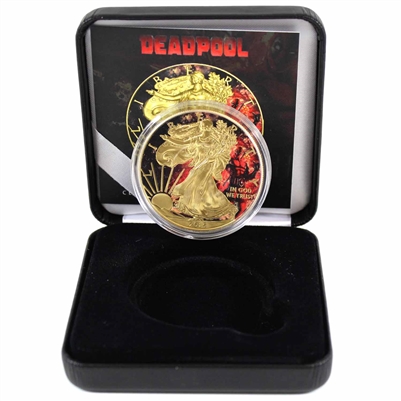 2015 USA $1 Silver Eagle 1oz with Deadpool & Gold Plating in Display (No Tax)