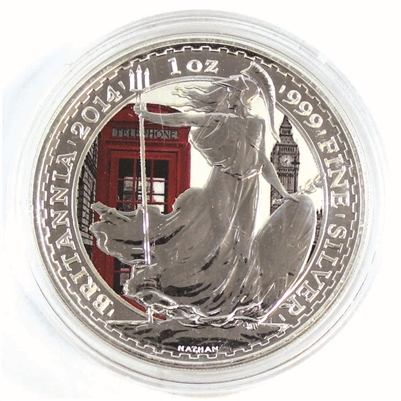 2014 GB 2-Pounds Britannia with London Landmarks Colouring (No Tax) impaired