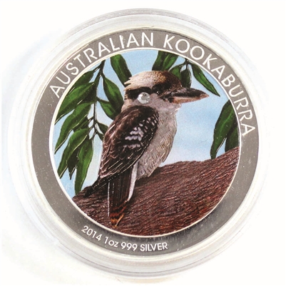 2014 Australia $1 Kookaburra Coloured 1oz. Silver with Gem (No Tax)