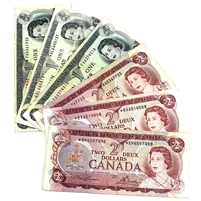 Lot of 6x 1973-1974 Canada $1 & $2 Replacement Notes, Lawson-Bouey, Circulated, 6Pcs