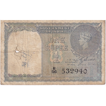 India 1940 1 Rupee, F (damaged)