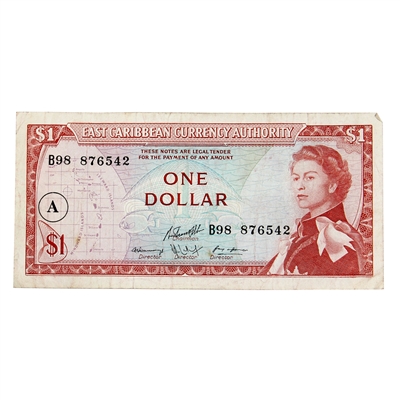 East Caribbean States Note 1965 1 Dollar, VF (May have impairments)