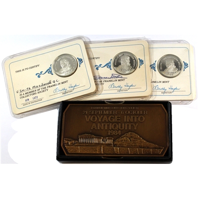 Group Lot of the Franklin Mint Membership Cards and Bronze Bar. 4Pcs.