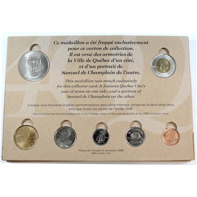 1608-2008 Quebec City's 400th Anniversary 6-coin RCM-issue Card with Medallion (Full)