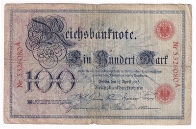 Germany 1903 100 Mark, VG (Damaged)