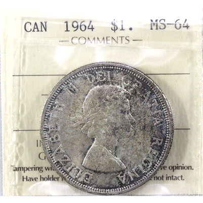 1964 Canada Dollar ICCS Certified MS-64 (Rainbow Toning)