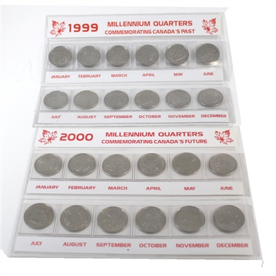 Pair of 1999 & 2000 Millennium 25-Cents in Holders, 2 Sets (Coins are Circulated)