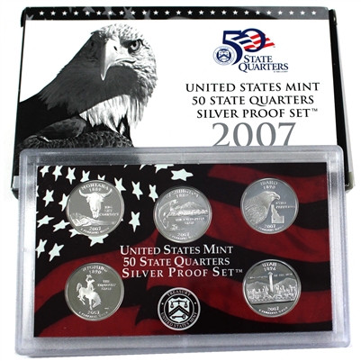 2007 S USA Mint 50 State Quarters Silver Proof Set (Toned, light wear on case, sleeve)