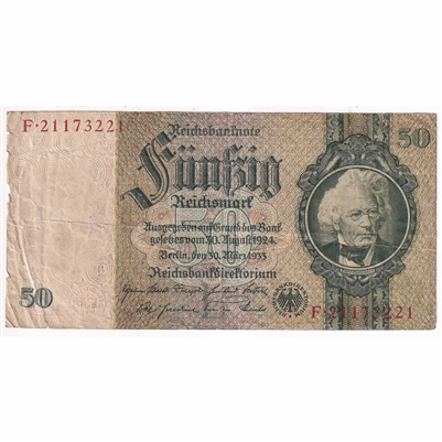 Germany 1933 50 Reichsmark, w/Under, F (tears)