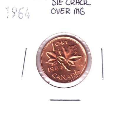 ERROR Die Crack over MG; 1964 Canada 1-cent