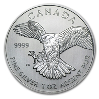 2014 Canada $5 Birds of Prey #1: Peregrine Falcon 1oz Silver (No Tax) Lightly Spotted