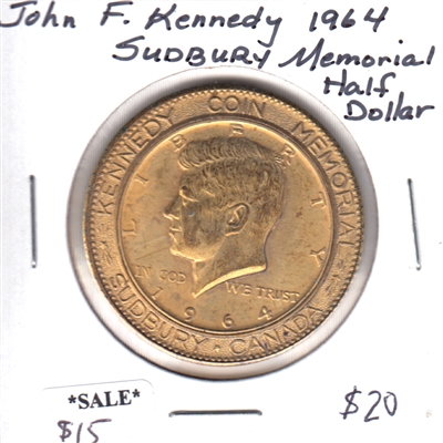 1964 Sudbury Canada John F Kennedy Memorial Half Dollar with Quote