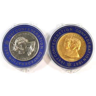 Pair of 1867-1967 Canada Centennial Medallions - Dual Effigy Victoria & Elizabeth II
