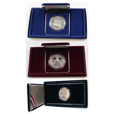 Group Lot of 1987-1990 USA Commemorative Silver Dollars. 3Pcs. Toned.