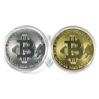 Pair of Bitcoin Silver- and Gold-coloured Medallions, 2Pcs