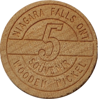 Niagara Falls Wooden Nickel Souvenir, Canada's Year Round Vacation.
