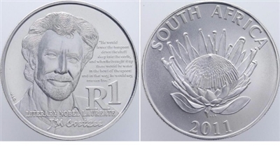 2011 South Africa 1 Rand JM Coetzee Commemorative Sterling Silver (Impaired)