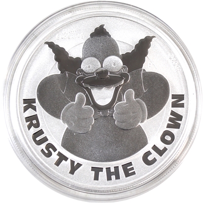 2020 Tuvalu $1 Krusty the Clown 1oz .999 Silver Coin (No Tax) Capsule Scratched