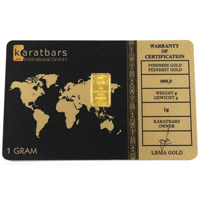 Karatbars 1gram .999 Gold Bar in Certification Card (No Tax)