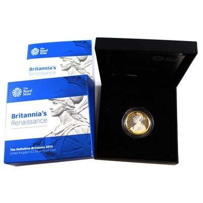 2015 Great Britain 2-Pounds Proof Silver Definitive Britannia with Gold Plating